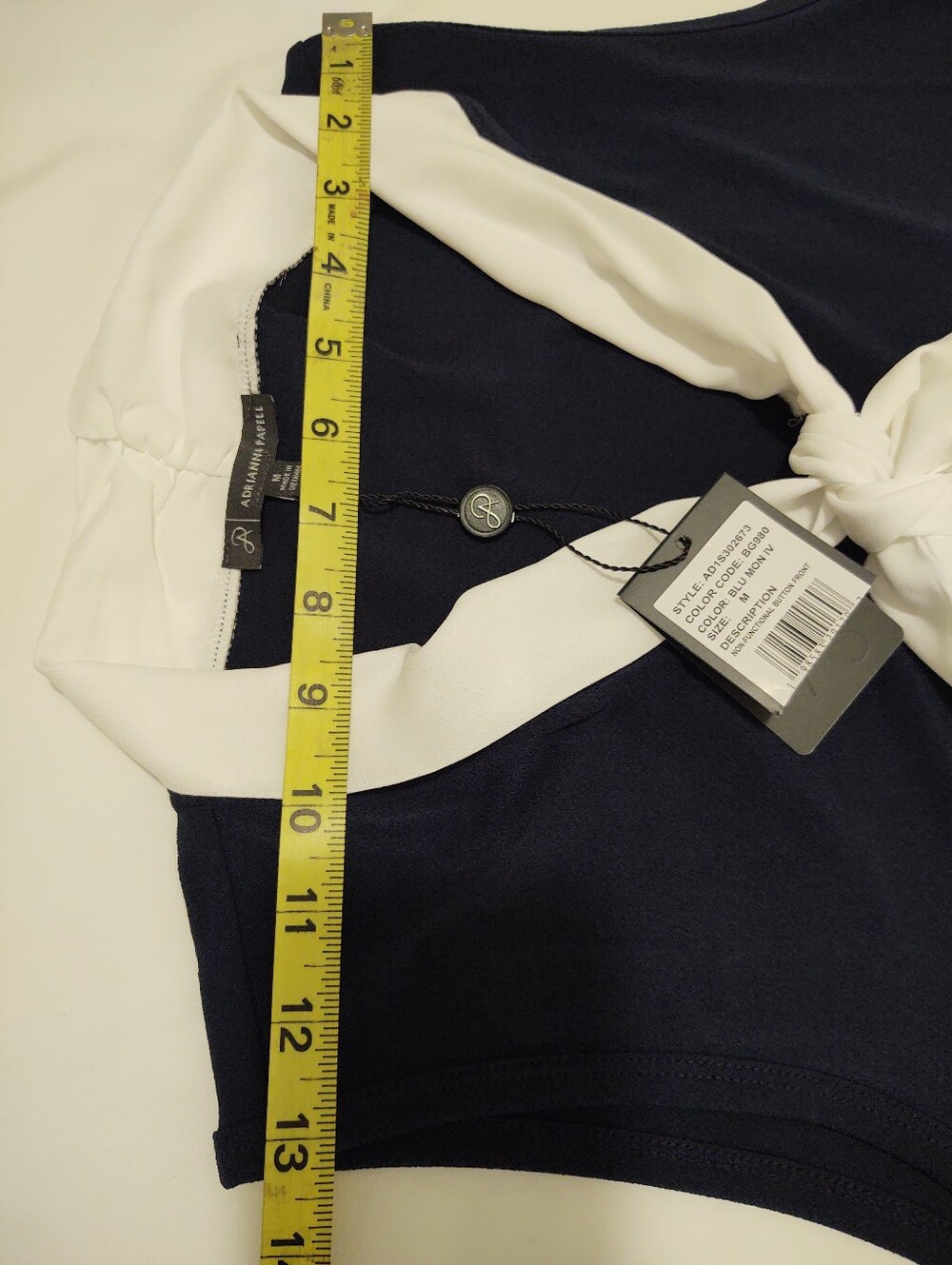 Adrianna Papell Navy Sleeveless Blouse with White Tie Neck Medium NWT - Picture 7 of 7
